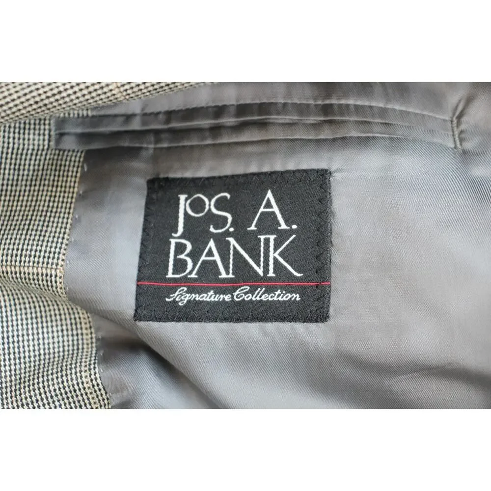 Jos A Bank Blazer Mens Size 46R Brown Windowpane Silk Wool 2 Button Notch Lapel